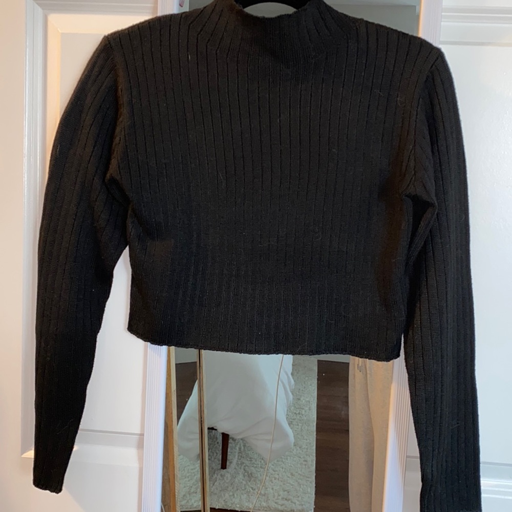 Mock neck cropped women's black turtle neck sweater - size S